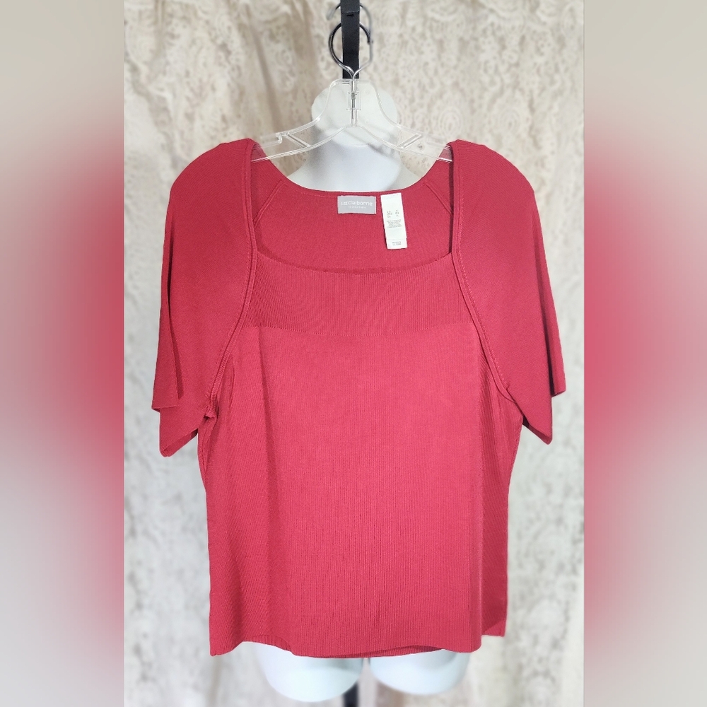 Liz Claiborne Red Watermelon Asymmetrical Knit Top Nwot
